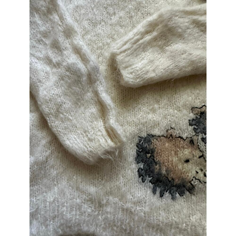 Vintage french Mohair Fuzzy Hand Knit Sweater off white bear rare unique strange - Picture 5 of 13